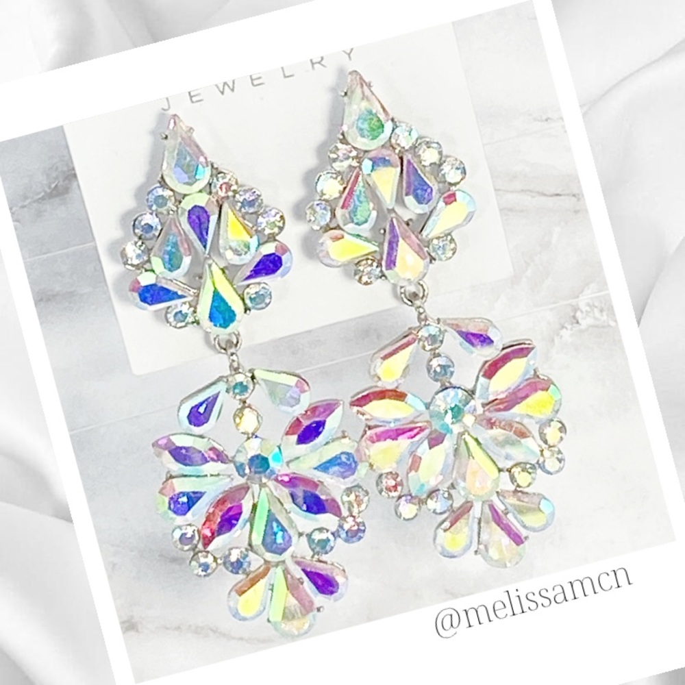 AB Crystal Bridal Pageant Formal Chandelier Earrings Bridal Prom Pageant - Picture 1 of 9